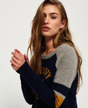 Superdry Varsity Logo Knit Női Kötöttáru Sötétkék | JRVPZ1362